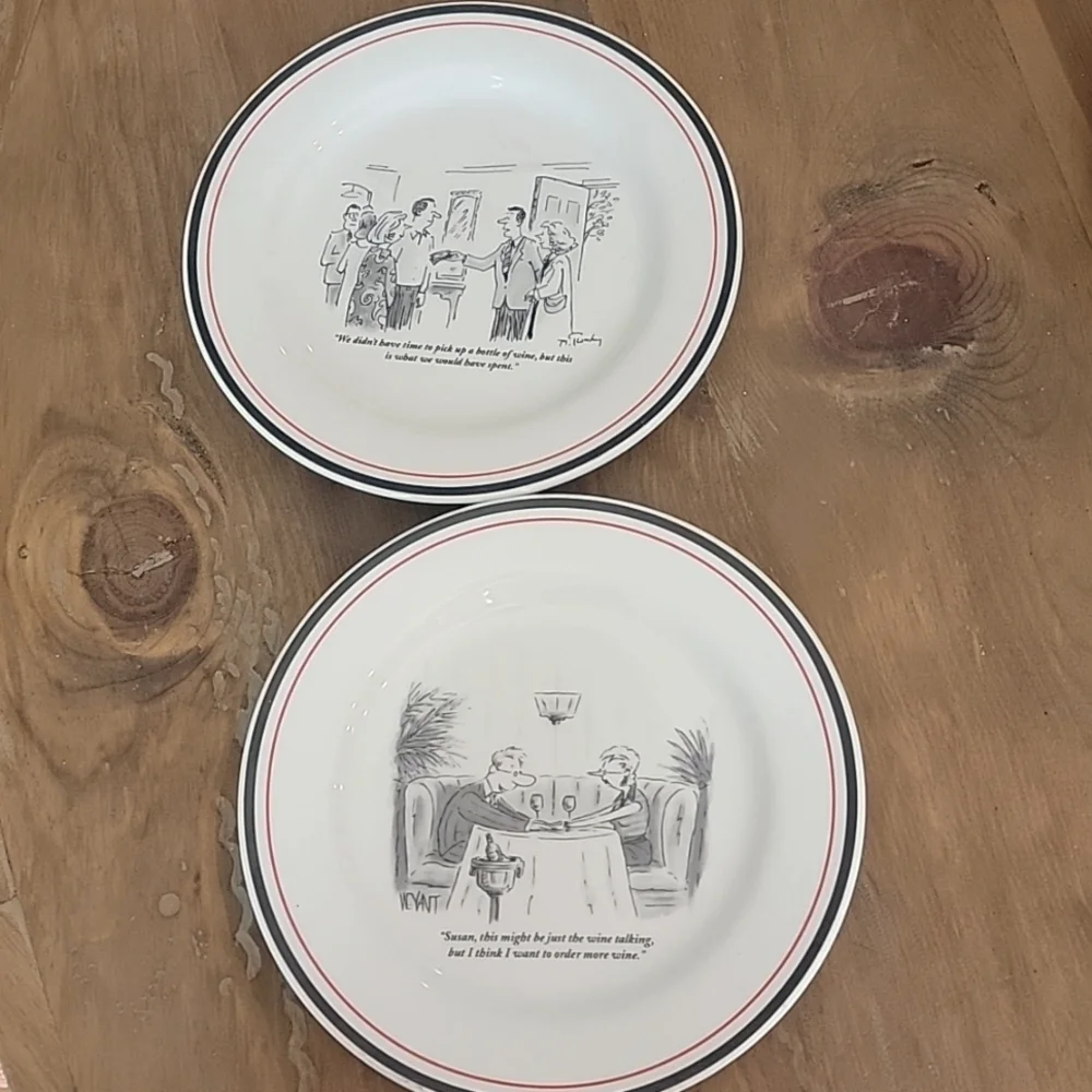 Restoration Hardware Appetizer/Dessert‎ Plates - New Yorker Cartoon Set of 2